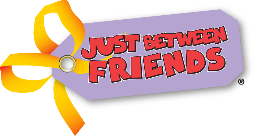 Just friends on a tag with a tied bow logo